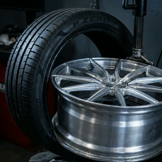 Professionelle Reifenmontage auf einer Felge